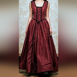 Vintage Subterranea 90s Gothic Corset Maxi Dress Burgundy Black Lace M